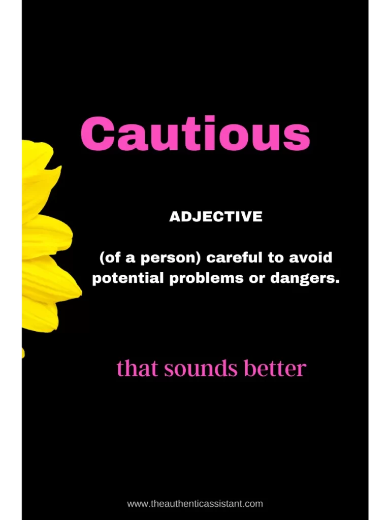 The definition of cautious " careful to avoid potential problems or dangers."