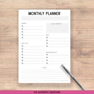 Monthly Priorities planner template