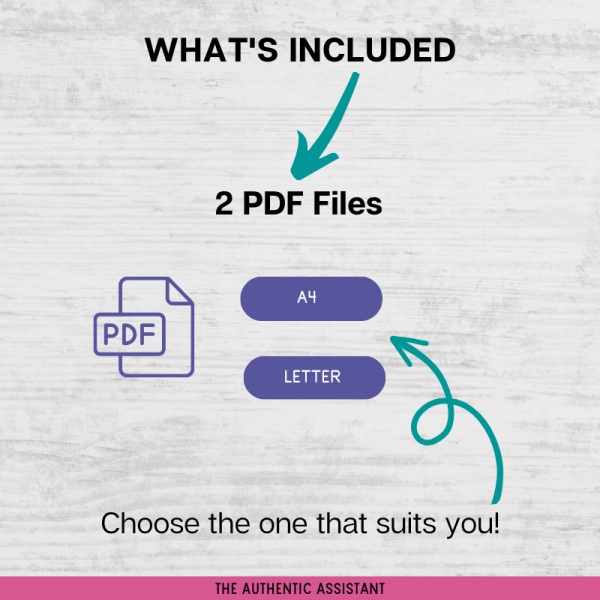 This includes 2 PDF files. A4 and US Letter size