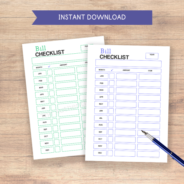 Instant download bill checklist template