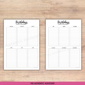 Perpetual birthday calendar template