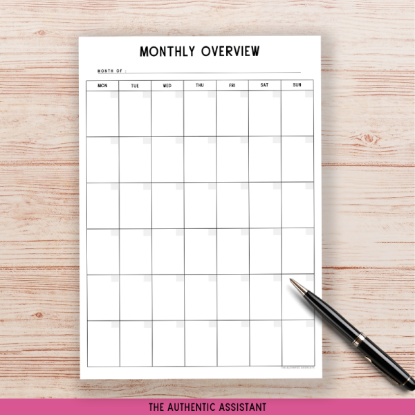 A printable monthly overview planner template