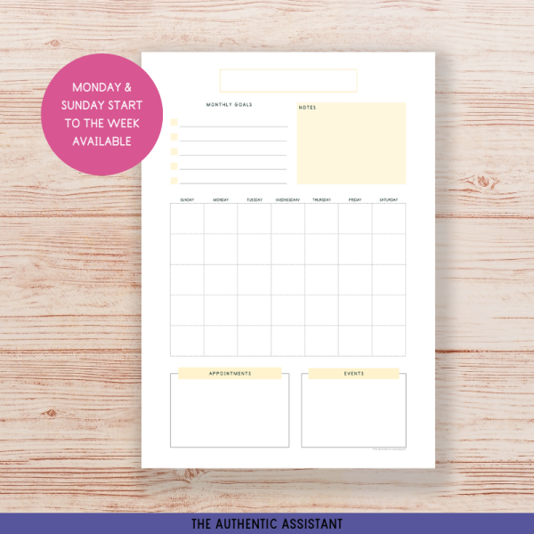 Printable monthly planner template