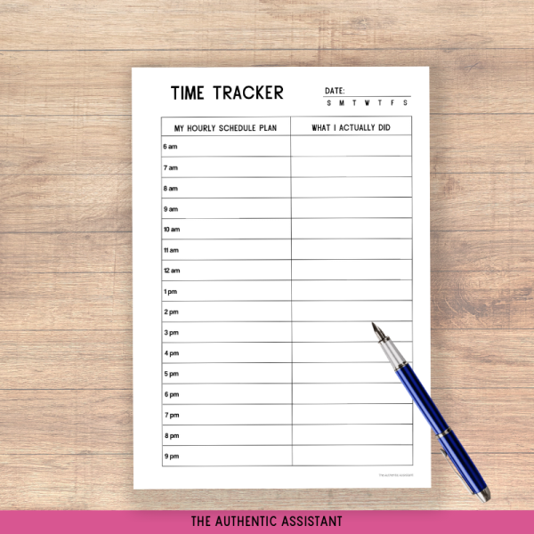 Time tracker printable template to help you find out how you are using your time,