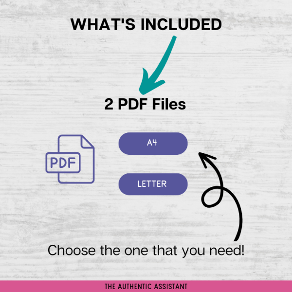 Included in the price. A4 and Letter size pdf files