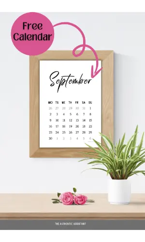 Included in the free September printable is this beautiful September monthly calendar which you can hang up on the wall in a frame.