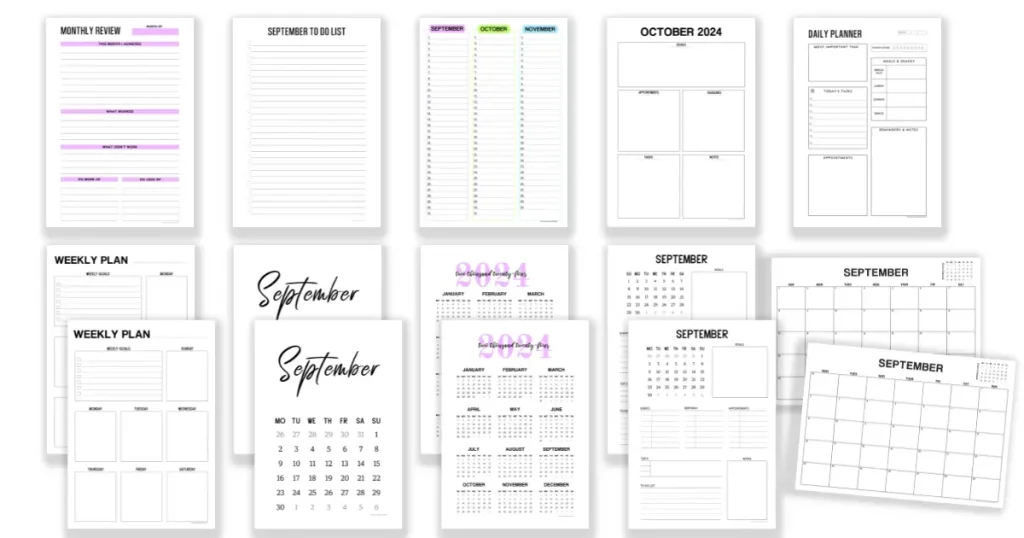 Check out the free September printable planner pages. Daily, weekly and monthly planner templates. Month review and to do lists.