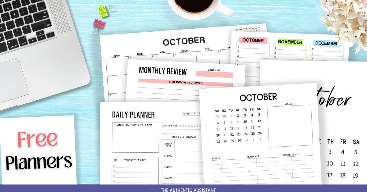 free October printable planner pages