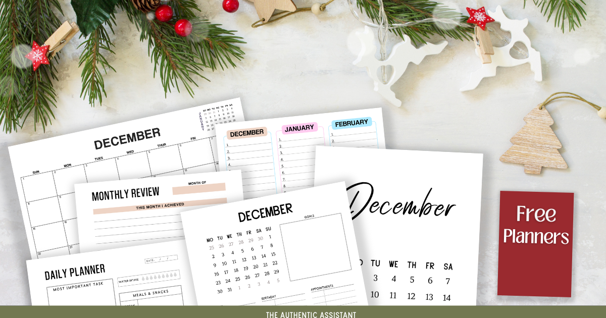 Download your copy of free December printable planners. Organise your time with daily, weekly and monthly planners.