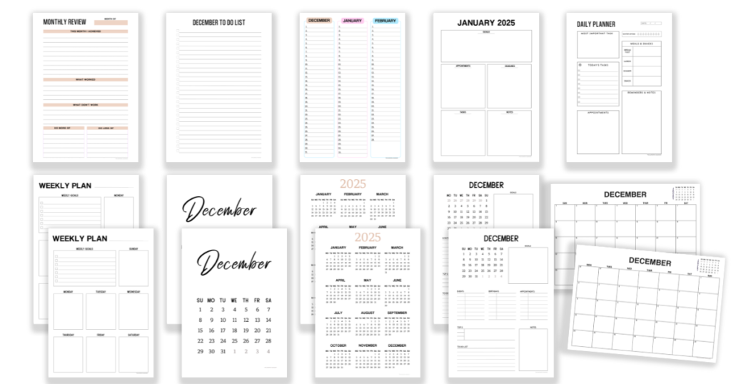 Free December monthly, weekly and daily planners.