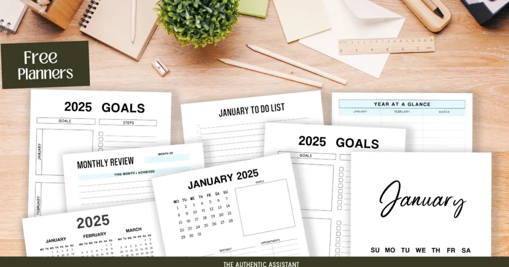 A collection of free printable monthly planners for January 2025