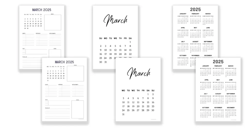 Free March 2025 calendar and monthly planner templates