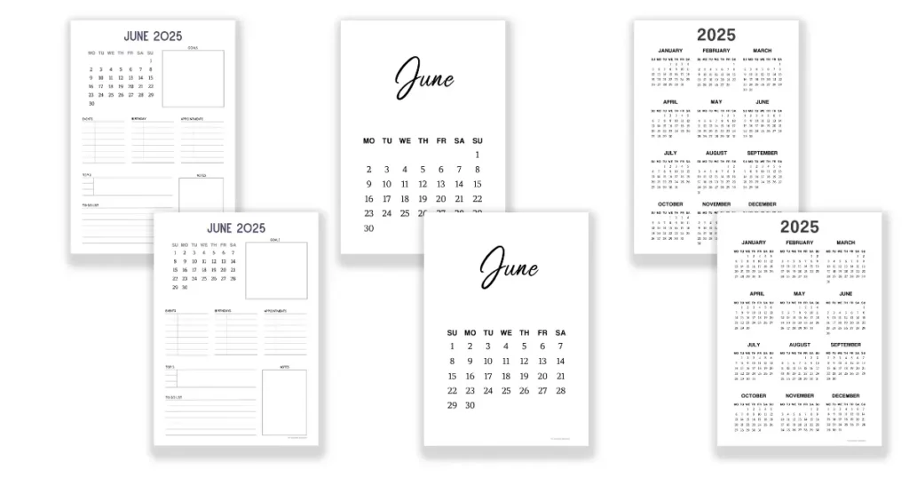June calendar templates in 6 formats