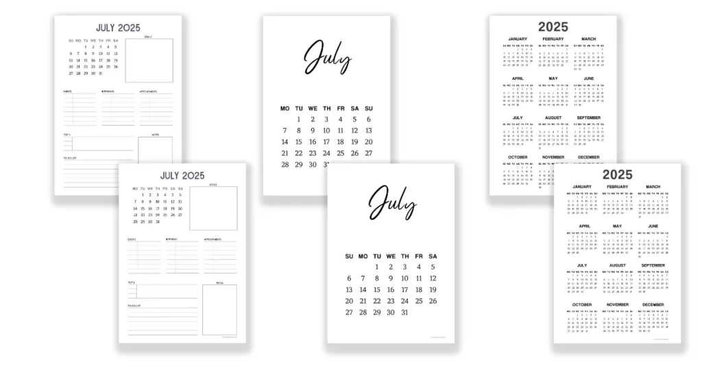 Free July monthly template planners