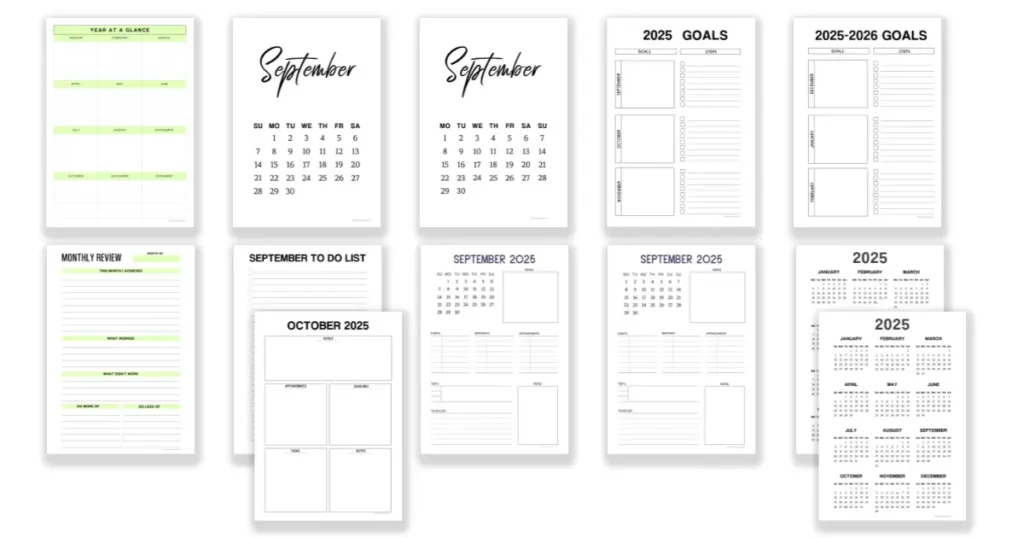 A selection of free printables for September 2025