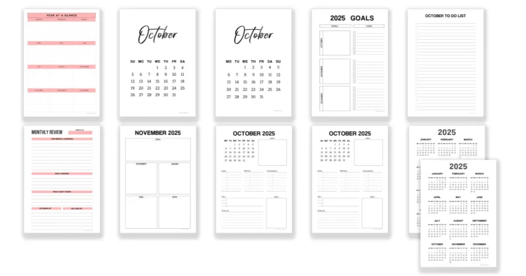 Free October Monthly Printable Planners